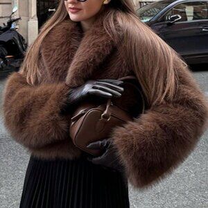 Coffee Brown Casual Women's Faux Fur Jacket coat